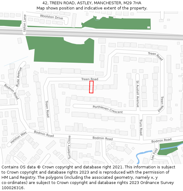 42, TREEN ROAD, ASTLEY, MANCHESTER, M29 7HA: Location map and indicative extent of plot