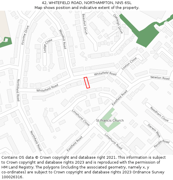 42, WHITEFIELD ROAD, NORTHAMPTON, NN5 6SL: Location map and indicative extent of plot