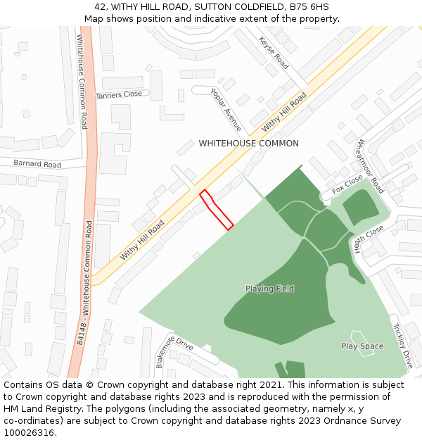 42, WITHY HILL ROAD, SUTTON COLDFIELD, B75 6HS: Location map and indicative extent of plot