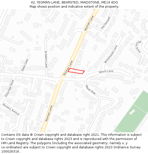 42, YEOMAN LANE, BEARSTED, MAIDSTONE, ME14 4DG: Location map and indicative extent of plot