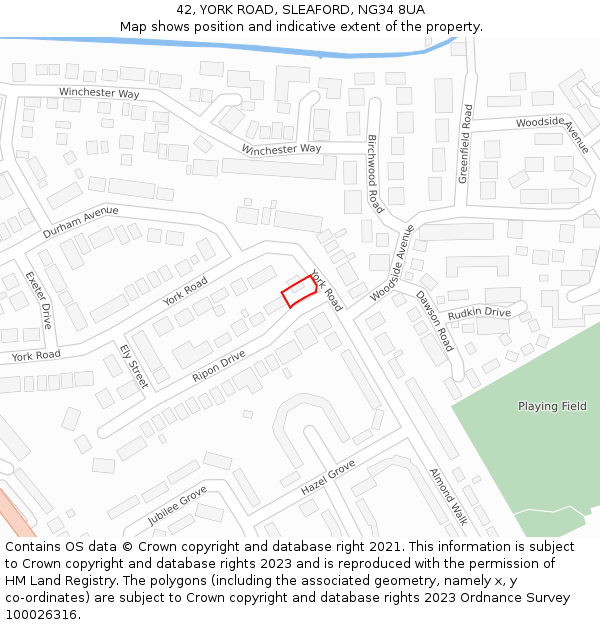 42, YORK ROAD, SLEAFORD, NG34 8UA: Location map and indicative extent of plot