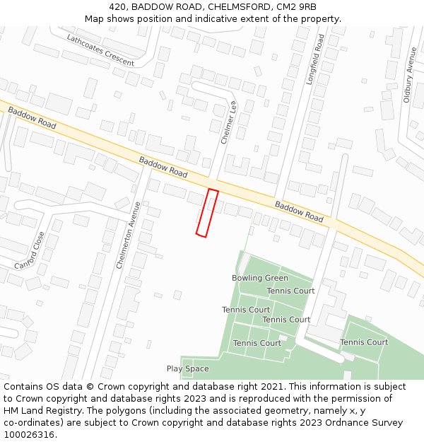 420, BADDOW ROAD, CHELMSFORD, CM2 9RB: Location map and indicative extent of plot