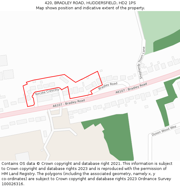 420, BRADLEY ROAD, HUDDERSFIELD, HD2 1PS: Location map and indicative extent of plot