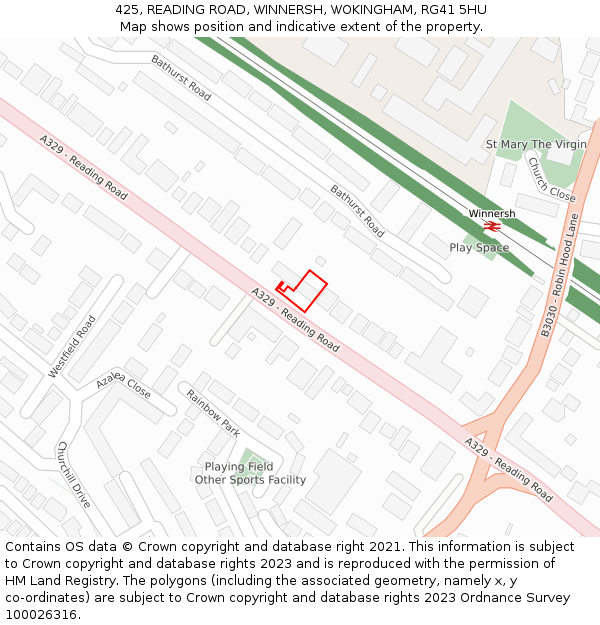 425, READING ROAD, WINNERSH, WOKINGHAM, RG41 5HU: Location map and indicative extent of plot