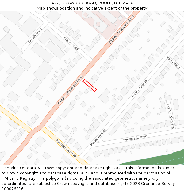 427, RINGWOOD ROAD, POOLE, BH12 4LX: Location map and indicative extent of plot