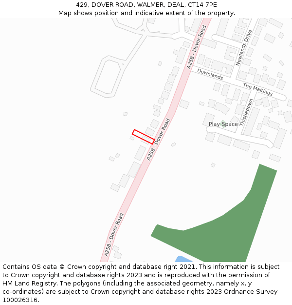 429, DOVER ROAD, WALMER, DEAL, CT14 7PE: Location map and indicative extent of plot