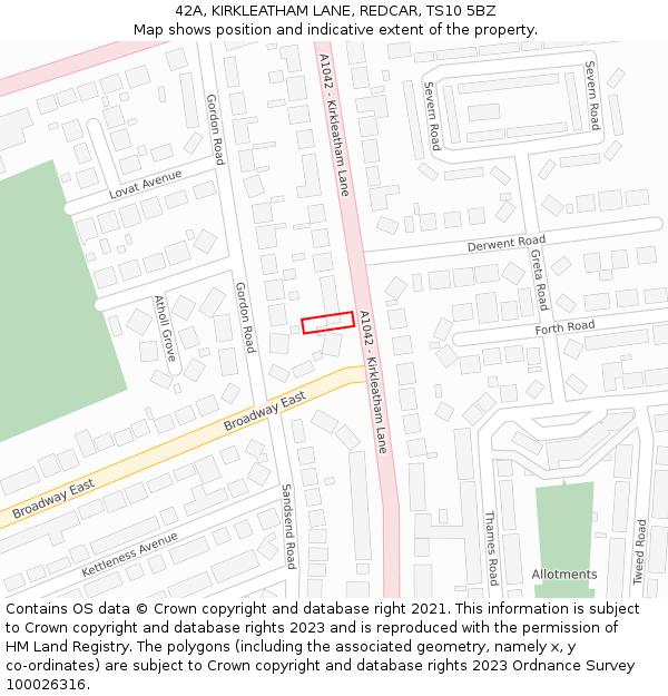 42A, KIRKLEATHAM LANE, REDCAR, TS10 5BZ: Location map and indicative extent of plot