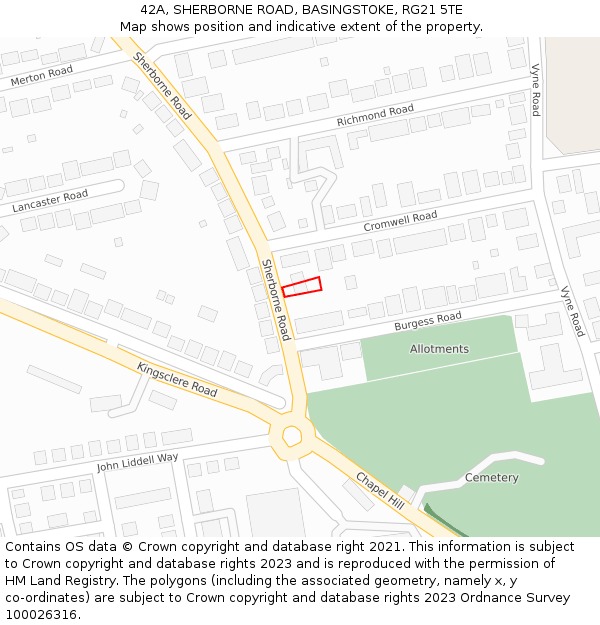 42A, SHERBORNE ROAD, BASINGSTOKE, RG21 5TE: Location map and indicative extent of plot