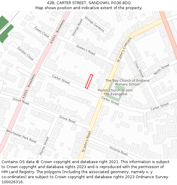 42B, CARTER STREET, SANDOWN, PO36 8DQ: Location map and indicative extent of plot