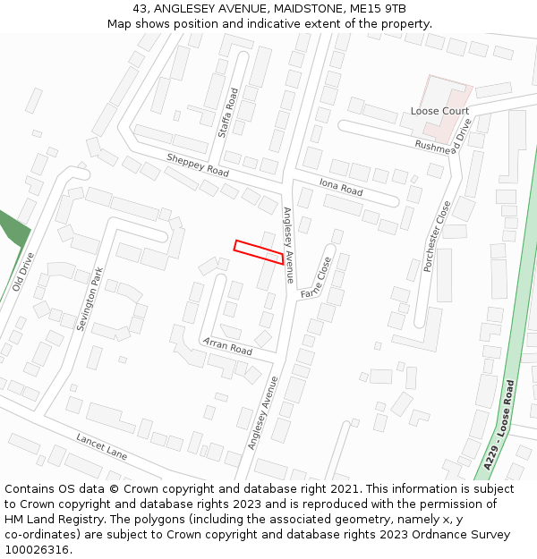 43, ANGLESEY AVENUE, MAIDSTONE, ME15 9TB: Location map and indicative extent of plot