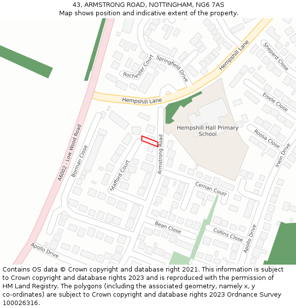 43, ARMSTRONG ROAD, NOTTINGHAM, NG6 7AS: Location map and indicative extent of plot