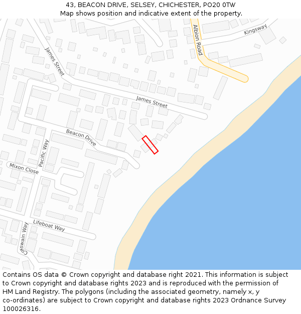 43, BEACON DRIVE, SELSEY, CHICHESTER, PO20 0TW: Location map and indicative extent of plot