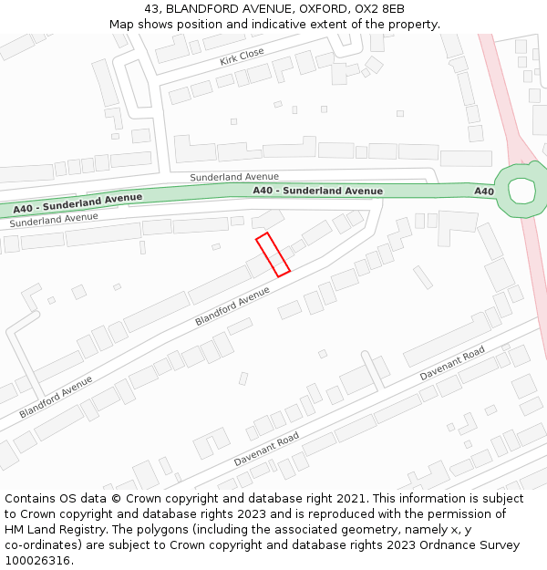 43, BLANDFORD AVENUE, OXFORD, OX2 8EB: Location map and indicative extent of plot