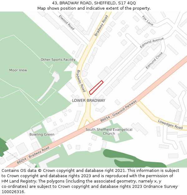 43, BRADWAY ROAD, SHEFFIELD, S17 4QQ: Location map and indicative extent of plot