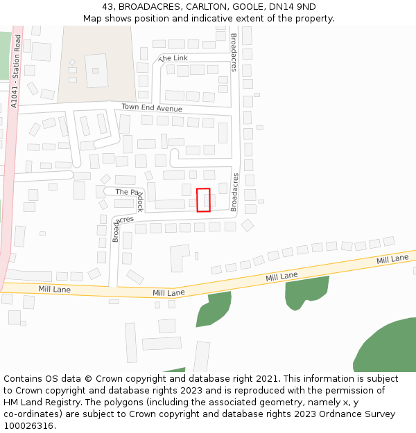 43, BROADACRES, CARLTON, GOOLE, DN14 9ND: Location map and indicative extent of plot