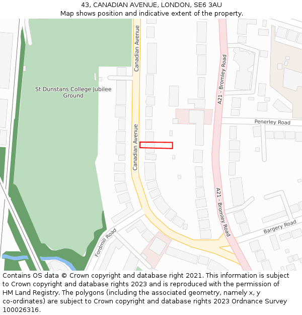 43, CANADIAN AVENUE, LONDON, SE6 3AU: Location map and indicative extent of plot