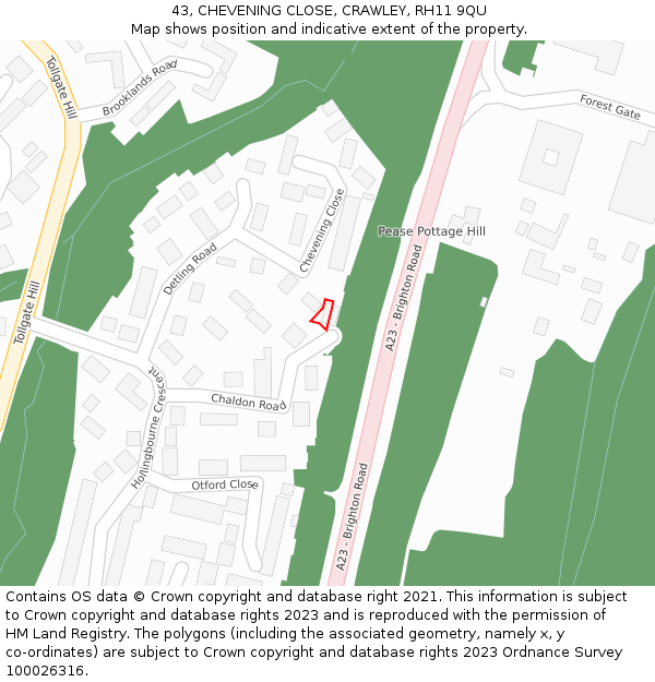 43, CHEVENING CLOSE, CRAWLEY, RH11 9QU: Location map and indicative extent of plot