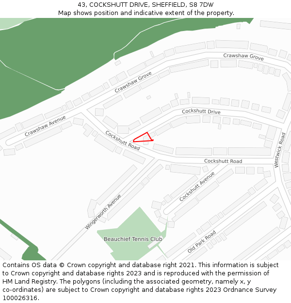 43, COCKSHUTT DRIVE, SHEFFIELD, S8 7DW: Location map and indicative extent of plot