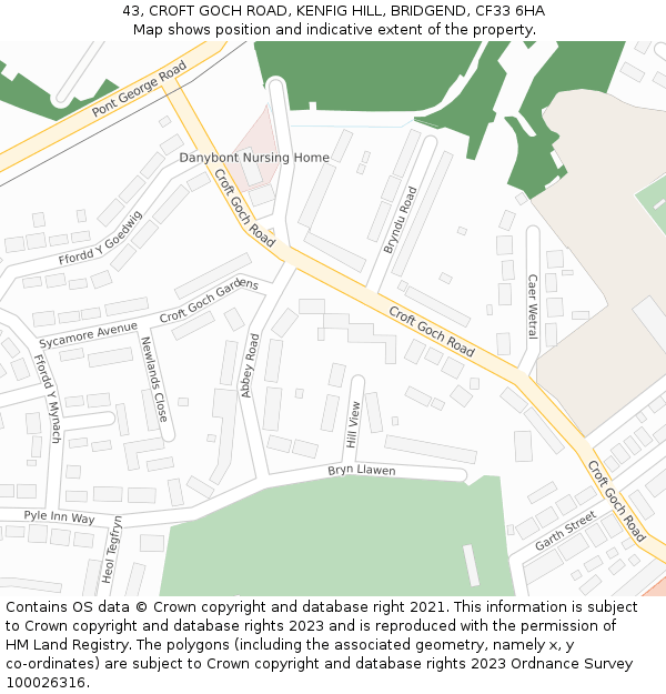 43, CROFT GOCH ROAD, KENFIG HILL, BRIDGEND, CF33 6HA: Location map and indicative extent of plot