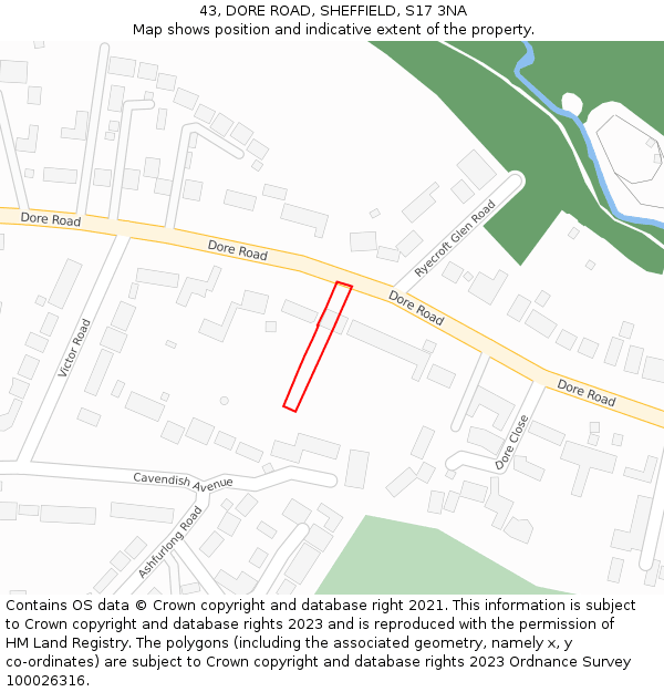 43, DORE ROAD, SHEFFIELD, S17 3NA: Location map and indicative extent of plot