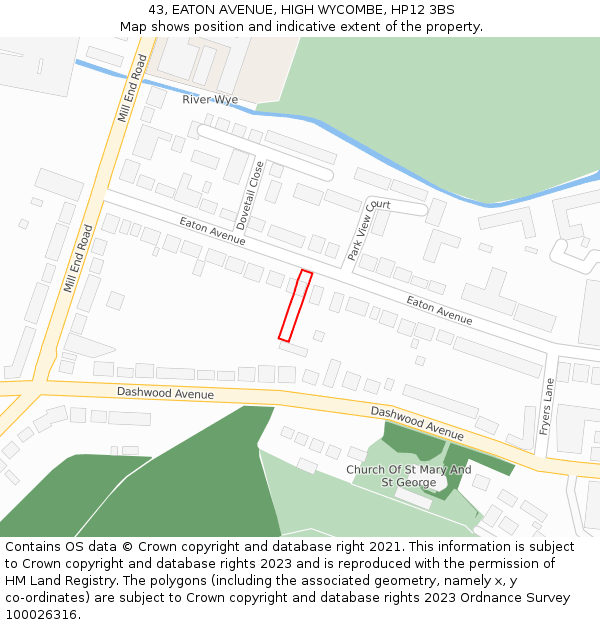 43, EATON AVENUE, HIGH WYCOMBE, HP12 3BS: Location map and indicative extent of plot