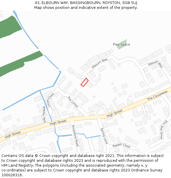 43, ELBOURN WAY, BASSINGBOURN, ROYSTON, SG8 5UJ: Location map and indicative extent of plot