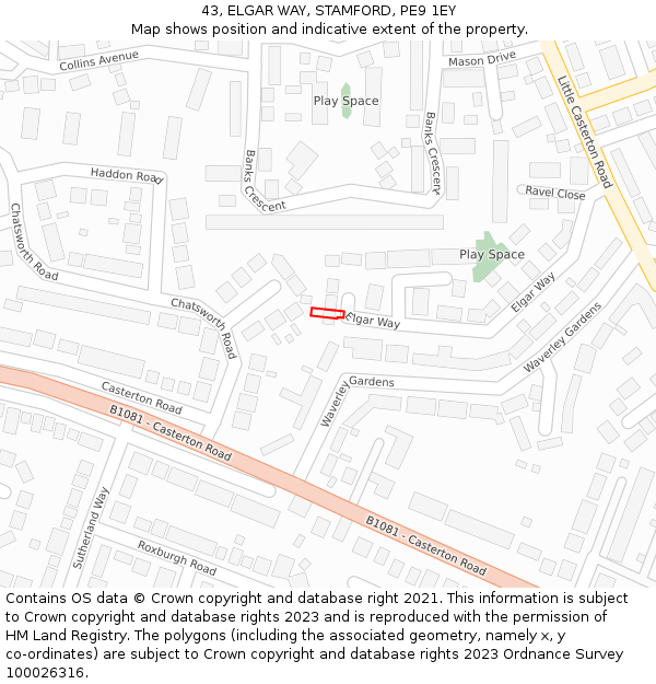 43, ELGAR WAY, STAMFORD, PE9 1EY: Location map and indicative extent of plot