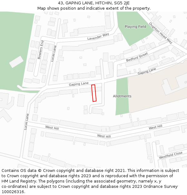 43, GAPING LANE, HITCHIN, SG5 2JE: Location map and indicative extent of plot