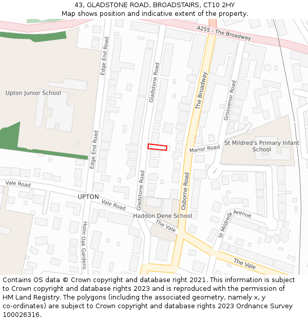 43, GLADSTONE ROAD, BROADSTAIRS, CT10 2HY: Location map and indicative extent of plot