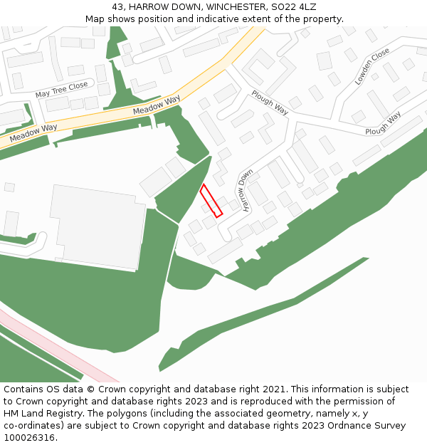 43, HARROW DOWN, WINCHESTER, SO22 4LZ: Location map and indicative extent of plot