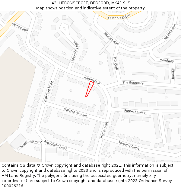 43, HERONSCROFT, BEDFORD, MK41 9LS: Location map and indicative extent of plot