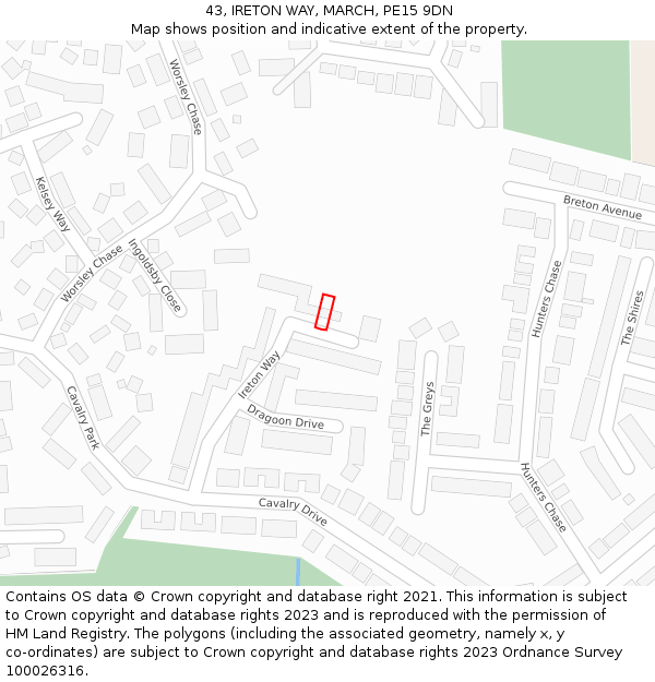 43, IRETON WAY, MARCH, PE15 9DN: Location map and indicative extent of plot