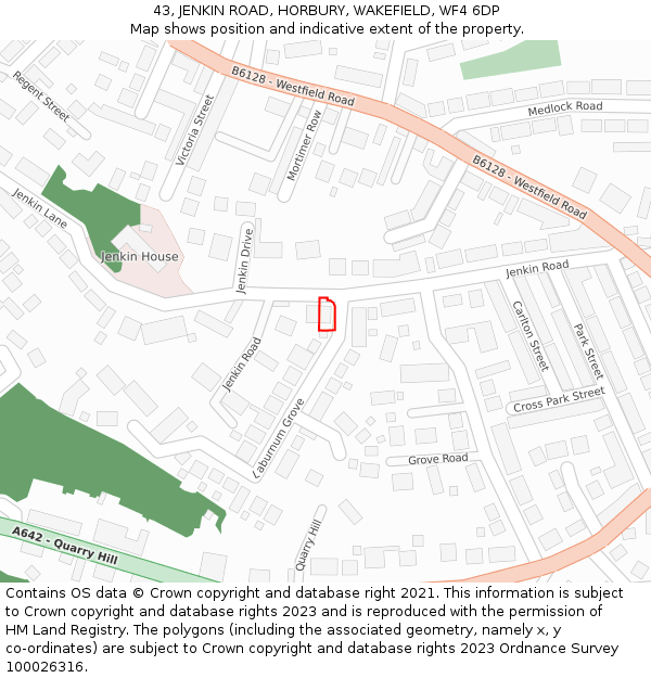 43, JENKIN ROAD, HORBURY, WAKEFIELD, WF4 6DP: Location map and indicative extent of plot