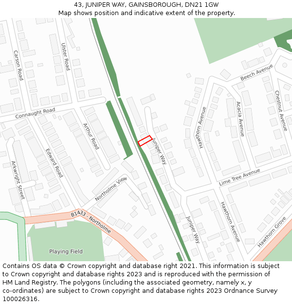 43, JUNIPER WAY, GAINSBOROUGH, DN21 1GW: Location map and indicative extent of plot