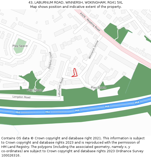 43, LABURNUM ROAD, WINNERSH, WOKINGHAM, RG41 5XL: Location map and indicative extent of plot