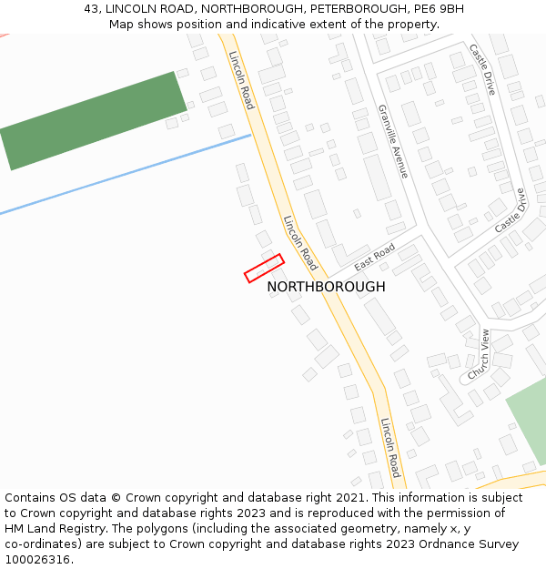 43, LINCOLN ROAD, NORTHBOROUGH, PETERBOROUGH, PE6 9BH: Location map and indicative extent of plot