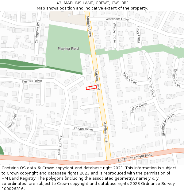 43, MABLINS LANE, CREWE, CW1 3RF: Location map and indicative extent of plot