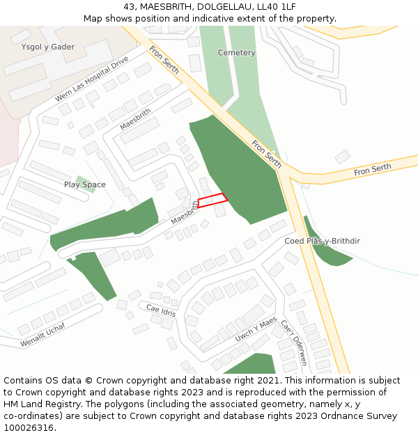 43, MAESBRITH, DOLGELLAU, LL40 1LF: Location map and indicative extent of plot