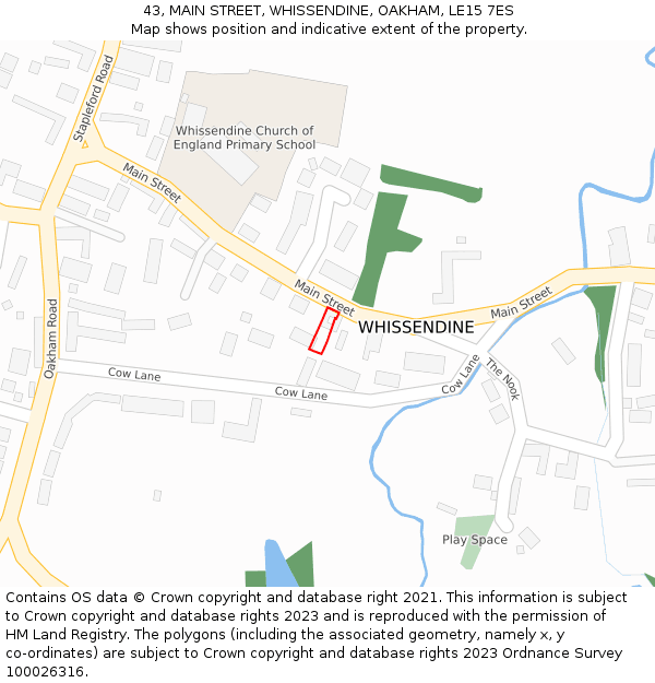 43, MAIN STREET, WHISSENDINE, OAKHAM, LE15 7ES: Location map and indicative extent of plot