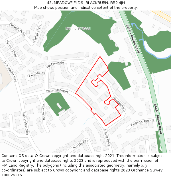 43, MEADOWFIELDS, BLACKBURN, BB2 4JH: Location map and indicative extent of plot