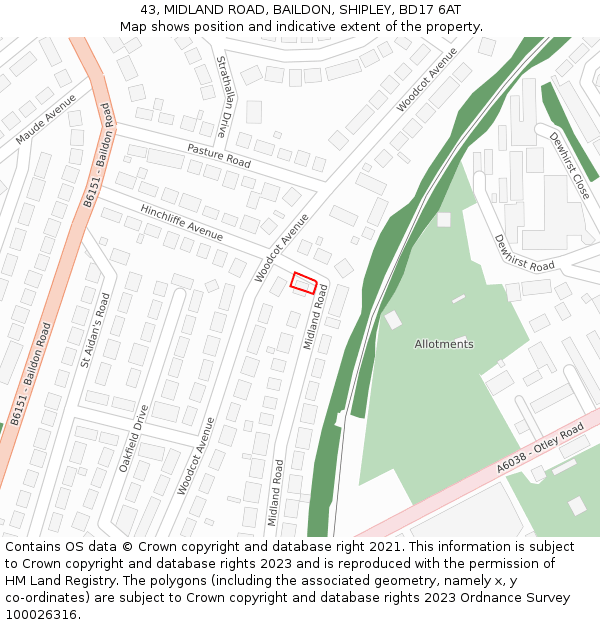 43, MIDLAND ROAD, BAILDON, SHIPLEY, BD17 6AT: Location map and indicative extent of plot