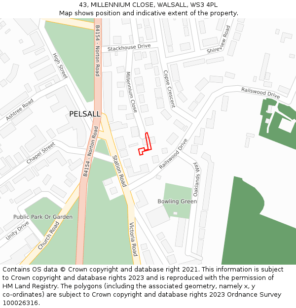 43, MILLENNIUM CLOSE, WALSALL, WS3 4PL: Location map and indicative extent of plot