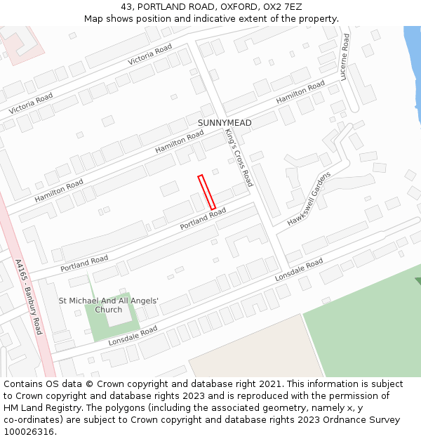 43, PORTLAND ROAD, OXFORD, OX2 7EZ: Location map and indicative extent of plot