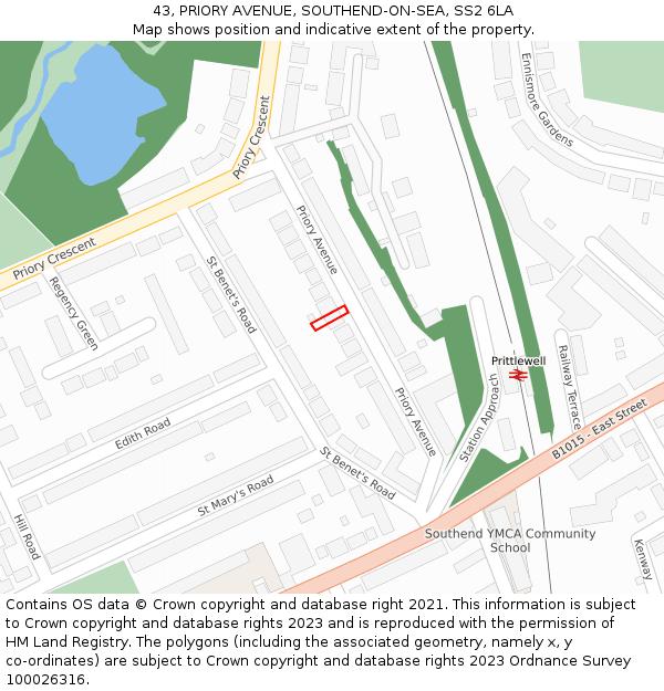 43, PRIORY AVENUE, SOUTHEND-ON-SEA, SS2 6LA: Location map and indicative extent of plot