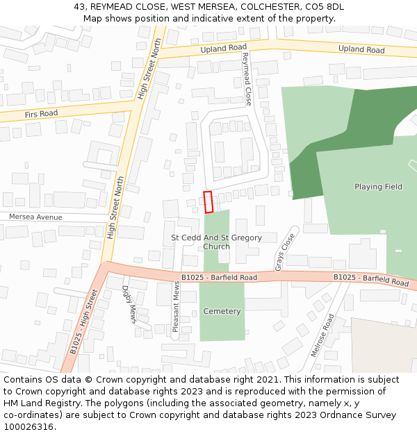 43, REYMEAD CLOSE, WEST MERSEA, COLCHESTER, CO5 8DL: Location map and indicative extent of plot