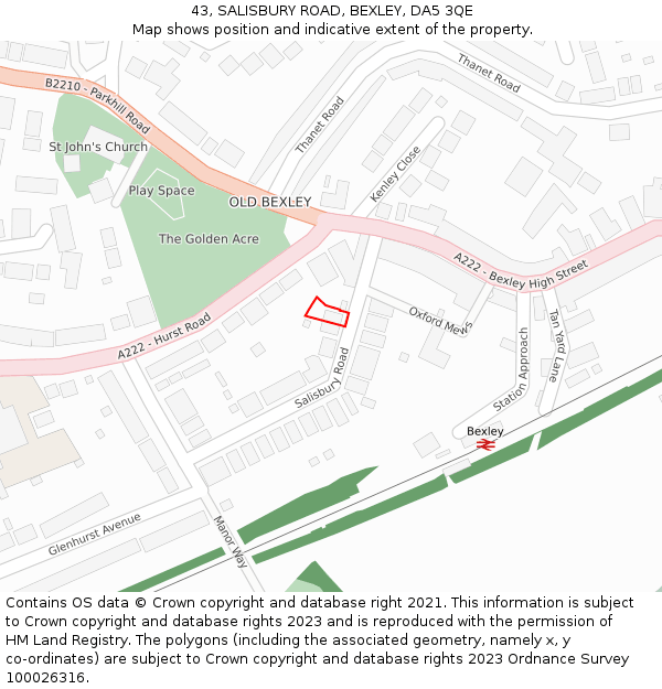 43, SALISBURY ROAD, BEXLEY, DA5 3QE: Location map and indicative extent of plot