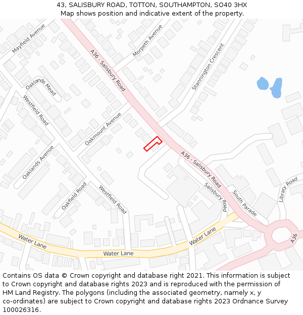 43, SALISBURY ROAD, TOTTON, SOUTHAMPTON, SO40 3HX: Location map and indicative extent of plot