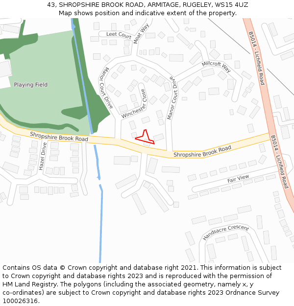 43, SHROPSHIRE BROOK ROAD, ARMITAGE, RUGELEY, WS15 4UZ: Location map and indicative extent of plot