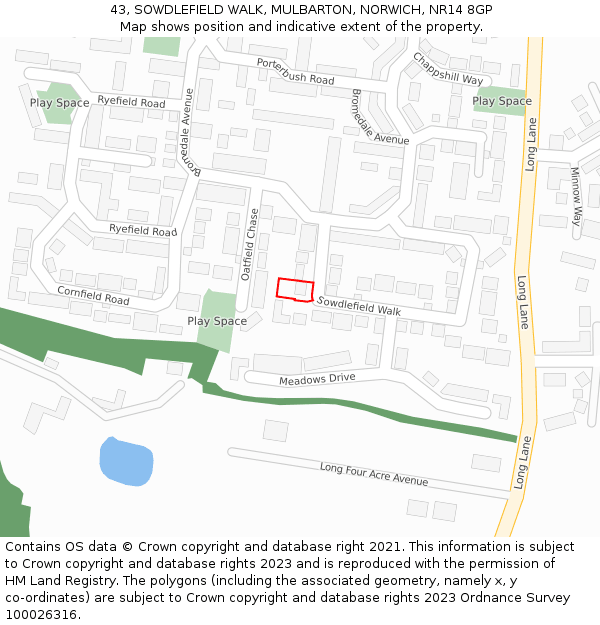 43, SOWDLEFIELD WALK, MULBARTON, NORWICH, NR14 8GP: Location map and indicative extent of plot