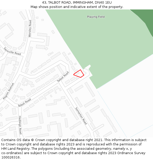 43, TALBOT ROAD, IMMINGHAM, DN40 1EU: Location map and indicative extent of plot